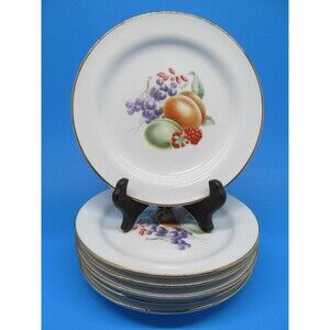 Richard Ginori Fruit Set Of 6 Gold Trimmed 6 1/4" Dessert Plates VGC  Italy